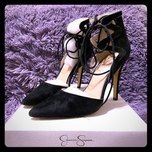 Jessica Simpson black Lace strapped heels